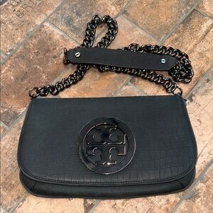 Tory Burch Black Croc-Embossed Crossbody Bag